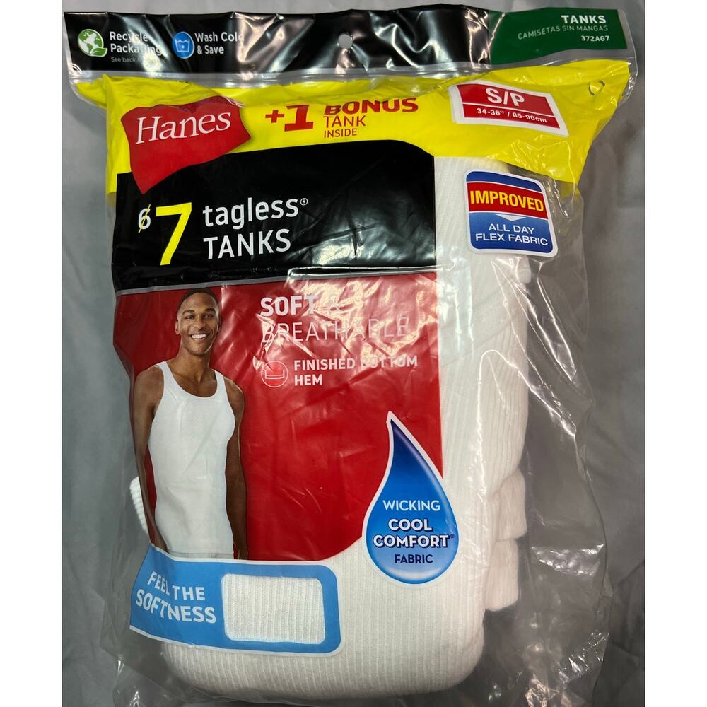 NEW Hanes 7 Tagless Tanks Small 34-36 Finished Hem Moisture Wicking Breathable - Picture 5 of 8
